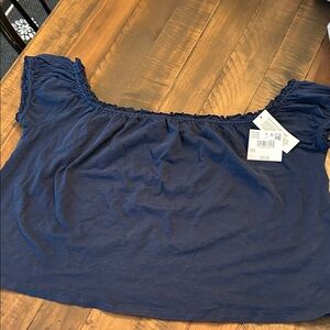 American Eagle Outfitters Navy Off-Shoulder Crop Top